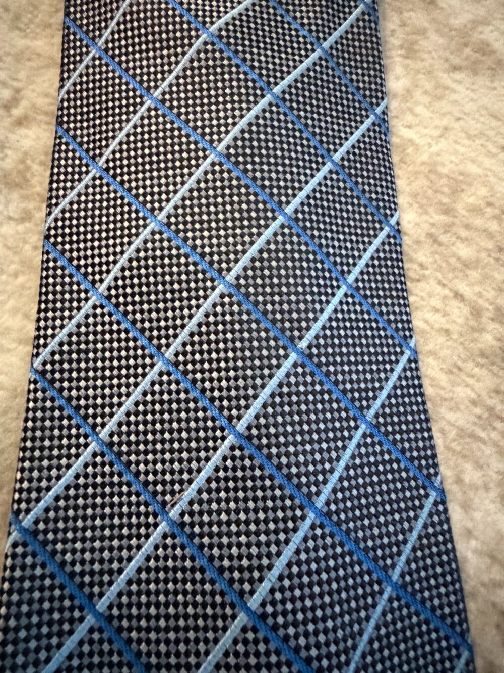 Joseph & Feiss Silk Tie Blue Gray Windowpane Geometric